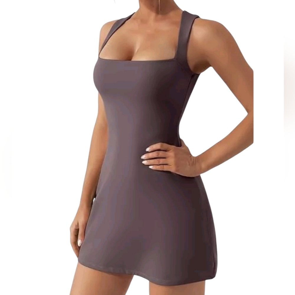 Qinsen Woman’s Square Neck Bodice Dress Sleeveless Tank Stop Stretch‎